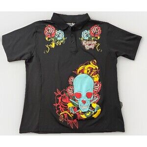Tattoo Golf Skulls Roses Women’s Size Small Golf Polo Cool Stretch Goth Rock